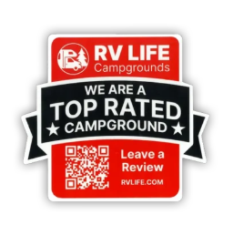 A badge indicating that the Saganing Eagle Landing RV park is a top rated campground from RV LIFE Campgrounds
